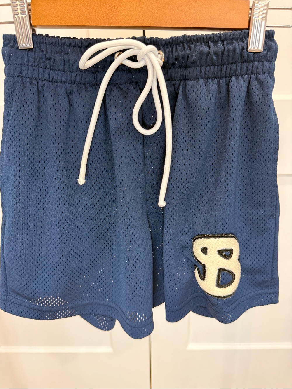 BKTSQD Boys/Men's Athletic Mesh Shorts - Navy Blue with White Drawcord